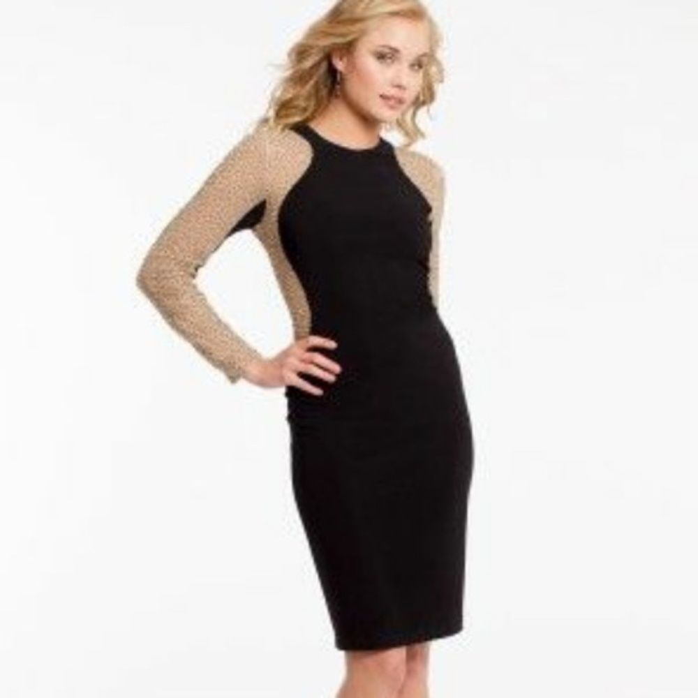 Xscape Black Beaded Illusion Side Stretch Jersey Dress Sz 4